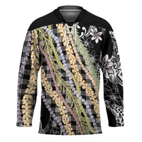 Black Palaka Hawaii Leis Hockey Jersey Hawaiian-plaid Elegant Tropical Vibes - Polynesian Pride