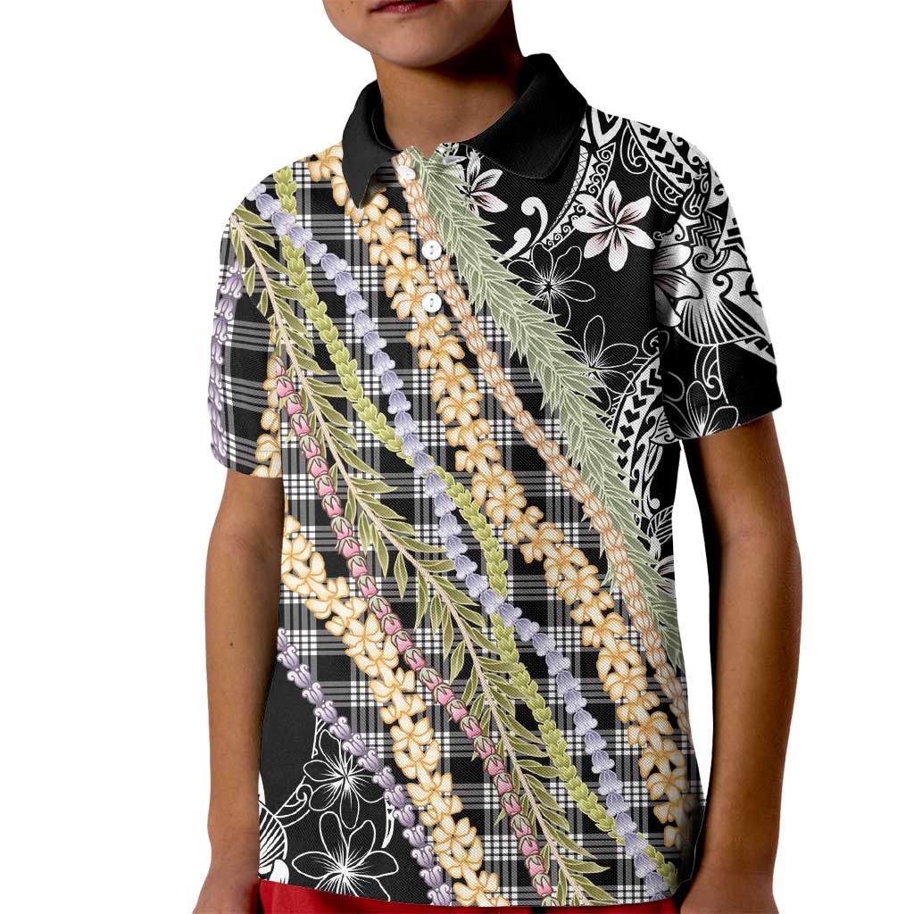 Black Palaka Hawaii Leis Kid Polo Shirt Hawaiian-plaid Elegant Tropical Vibes - Polynesian Pride