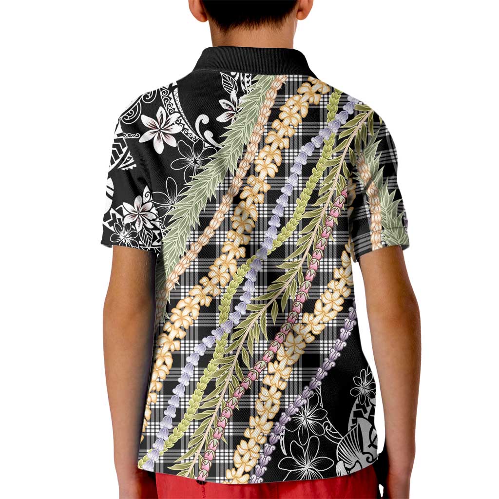 Black Palaka Hawaii Leis Kid Polo Shirt Hawaiian-plaid Elegant Tropical Vibes - Polynesian Pride