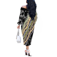 Black Palaka Hawaii Leis Off The Shoulder Long Sleeve Dress Hawaiian-plaid Elegant Tropical Vibes LT14 - Polynesian Pride