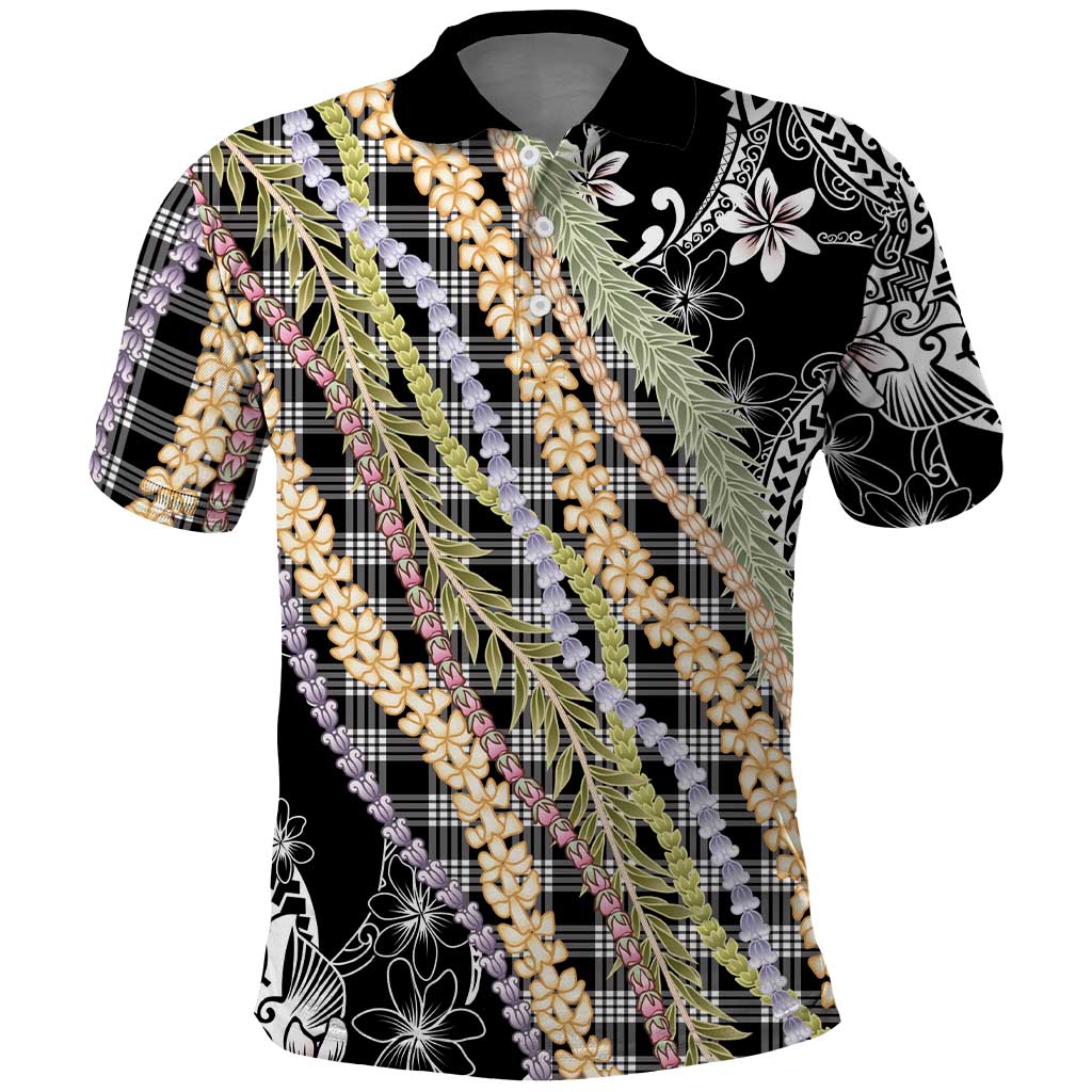Black Palaka Hawaii Leis Polo Shirt Hawaiian-plaid Elegant Tropical Vibes - Polynesian Pride