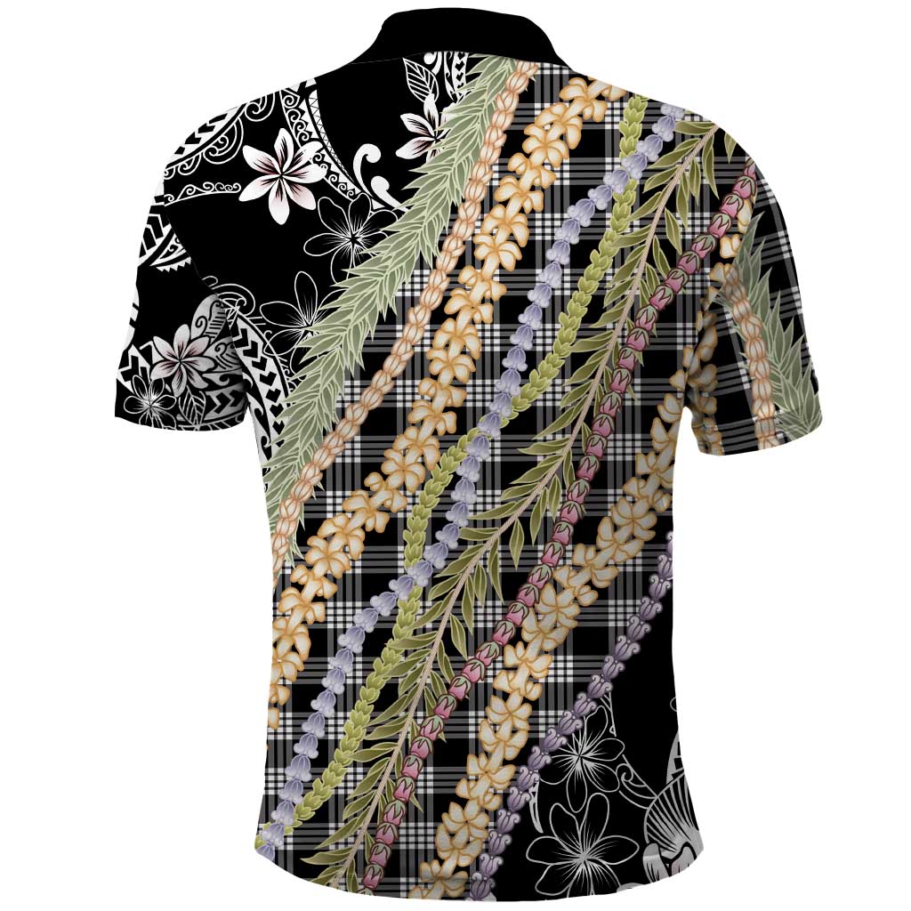 Black Palaka Hawaii Leis Polo Shirt Hawaiian-plaid Elegant Tropical Vibes - Polynesian Pride