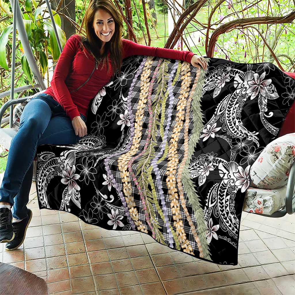 Black Palaka Hawaii Leis Quilt Hawaiian-plaid Elegant Tropical Vibes - Polynesian Pride