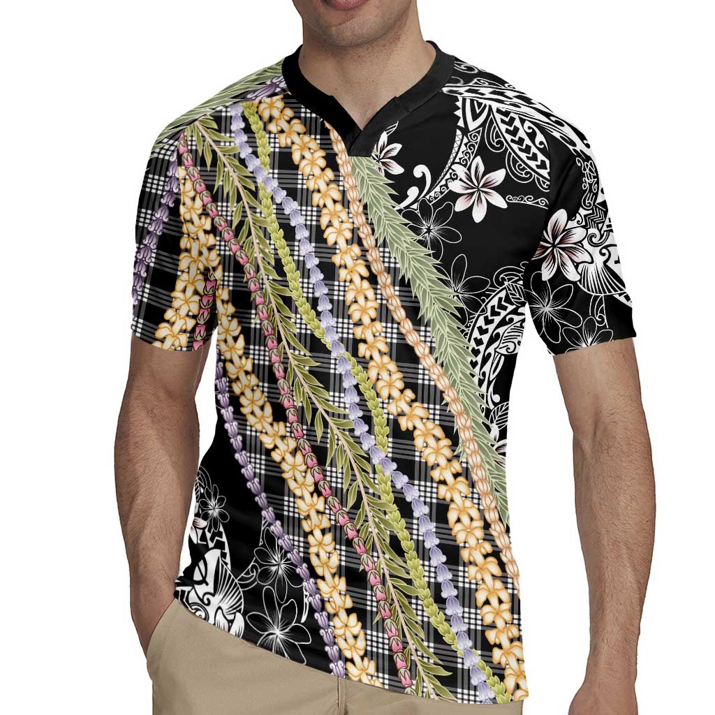 Black Palaka Hawaii Leis Rugby Jersey Hawaiian-plaid Elegant Tropical Vibes - Polynesian Pride