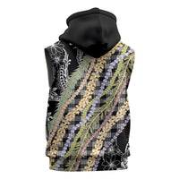 Black Palaka Hawaii Leis Sleeveless Zip Hoodie Hawaiian-plaid Elegant Tropical Vibes - Polynesian Pride
