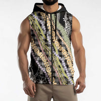 Black Palaka Hawaii Leis Sleeveless Zip Hoodie Hawaiian-plaid Elegant Tropical Vibes - Polynesian Pride