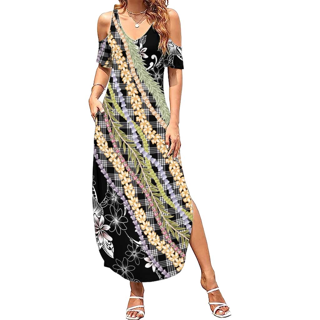 Black Palaka Hawaii Leis Summer Maxi Dress Hawaiian-plaid Elegant Tropical Vibes - Polynesian Pride