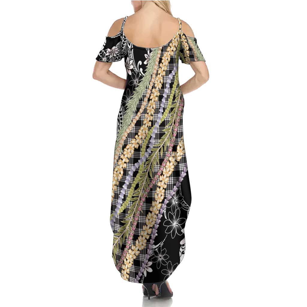 Black Palaka Hawaii Leis Summer Maxi Dress Hawaiian-plaid Elegant Tropical Vibes - Polynesian Pride
