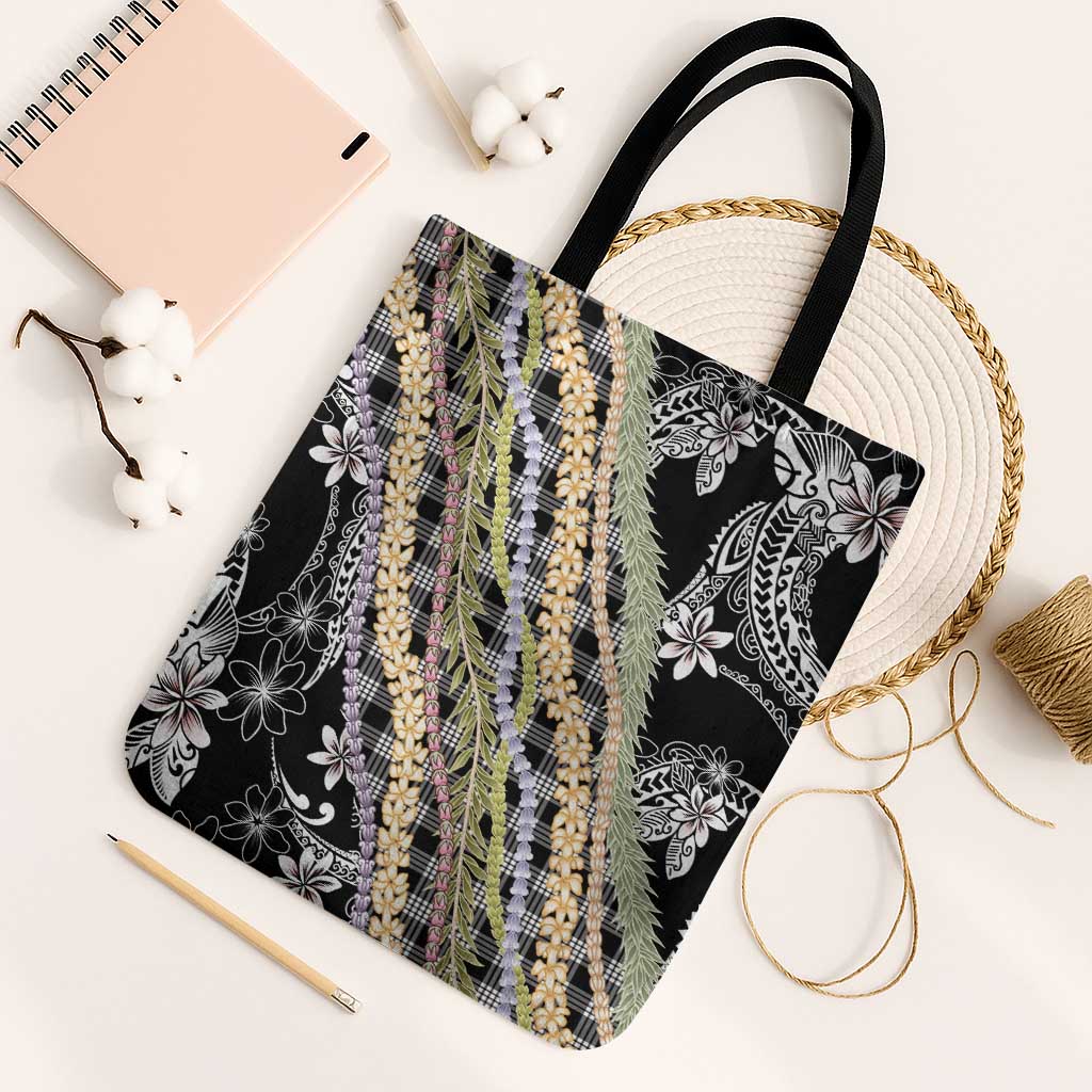 Black Palaka Hawaii Leis Tote Bag Hawaiian-plaid Elegant Tropical Vibes - Polynesian Pride
