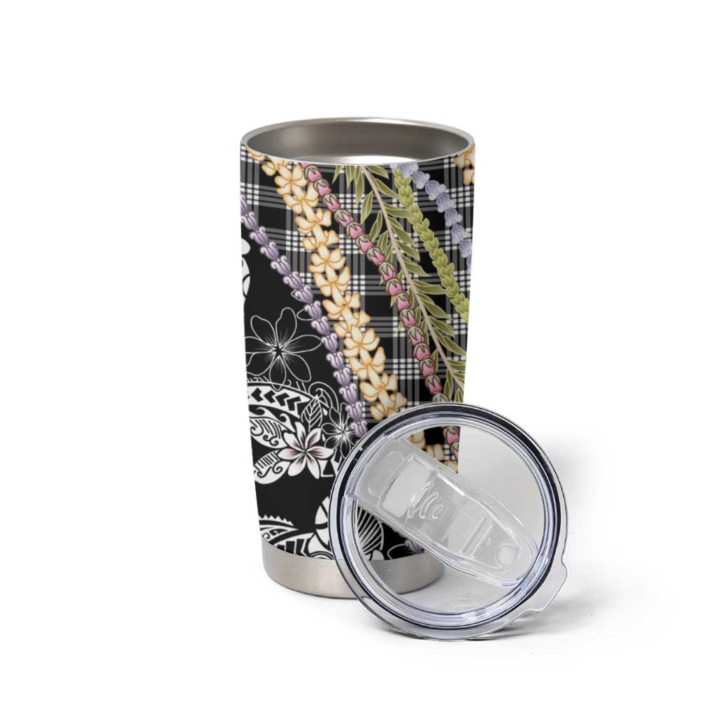 Black Palaka Hawaii Leis Tumbler Cup Hawaiian-plaid Elegant Tropical Vibes - Polynesian Pride