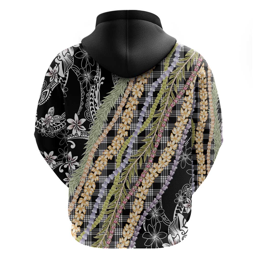 Black Palaka Hawaii Leis Zip Hoodie Hawaiian-plaid Elegant Tropical Vibes LT14 - Polynesian Pride