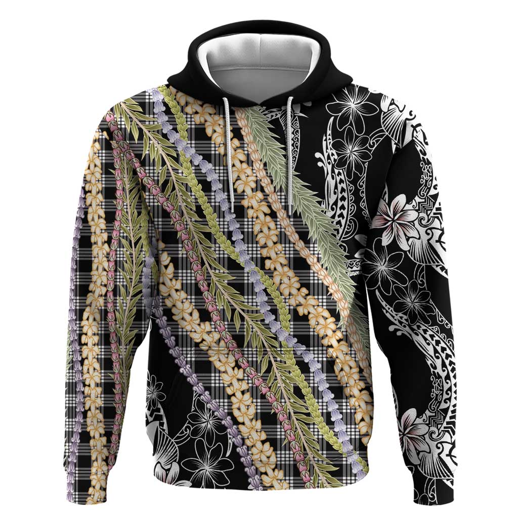 Black Palaka Hawaii Leis Zip Hoodie Hawaiian-plaid Elegant Tropical Vibes LT14 Pullover Hoodie Black - Polynesian Pride
