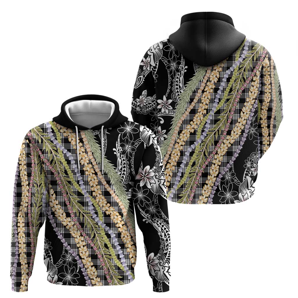 Black Palaka Hawaii Leis Zip Hoodie Hawaiian-plaid Elegant Tropical Vibes LT14 - Polynesian Pride