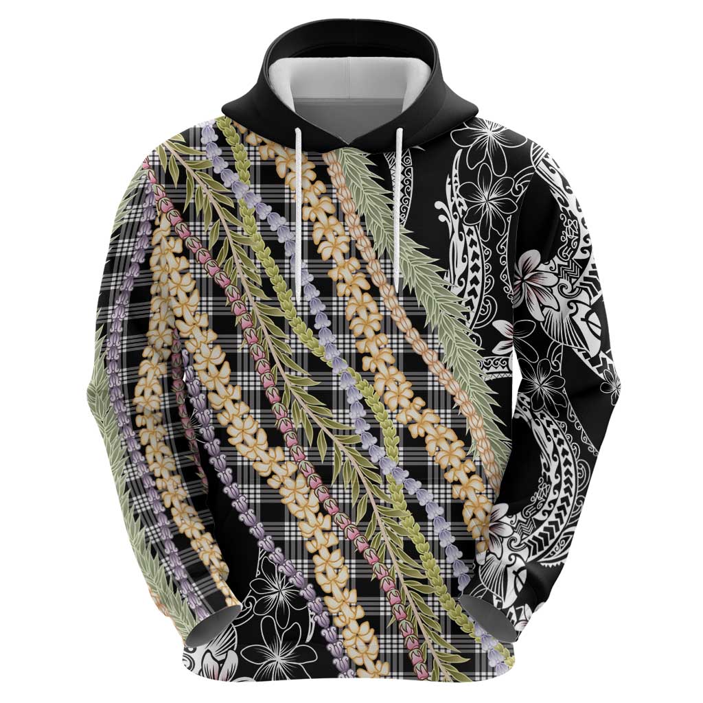 Black Palaka Hawaii Leis Zip Hoodie Hawaiian-plaid Elegant Tropical Vibes LT14 - Polynesian Pride