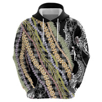 Black Palaka Hawaii Leis Zip Hoodie Hawaiian-plaid Elegant Tropical Vibes LT14 - Polynesian Pride