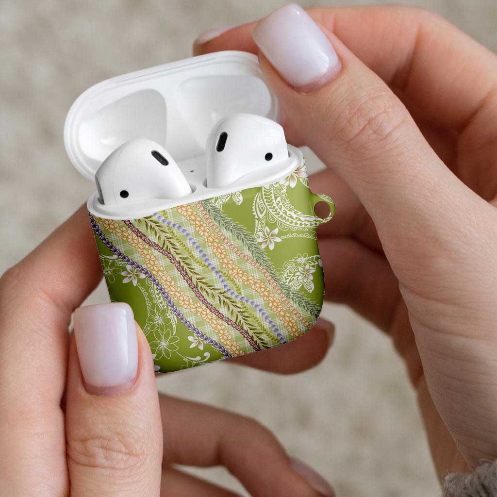 Green Palaka Hawaii Leis AirPods Case Hawaiian-plaid Elegant Tropical Vibes - Polynesian Pride