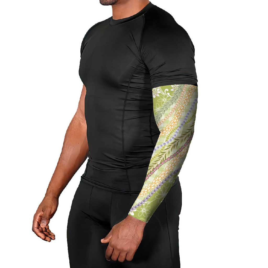 Green Palaka Hawaii Leis Arm Sleeves Hawaiian-plaid Elegant Tropical Vibes - Polynesian Pride