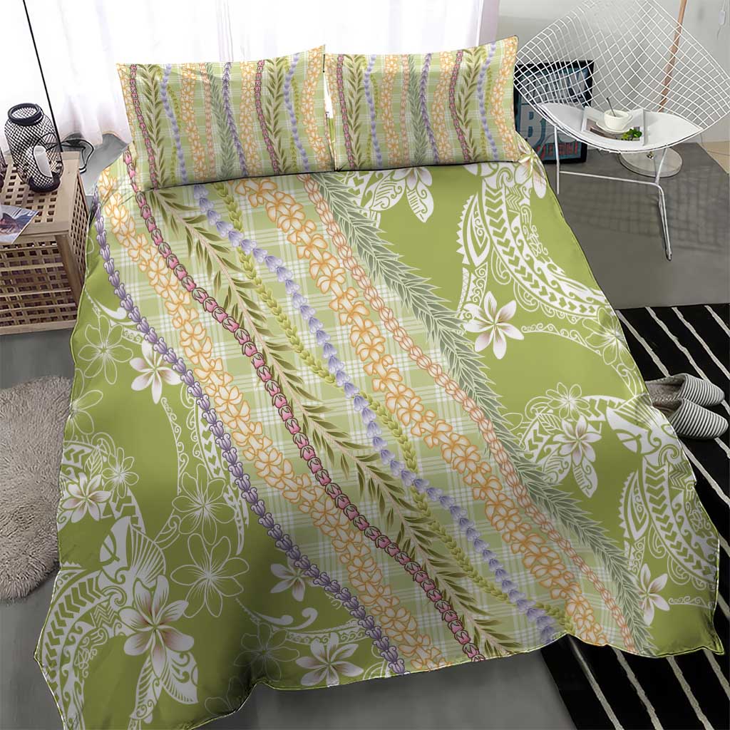 Green Palaka Hawaii Leis Bedding Set Hawaiian-plaid Elegant Tropical Vibes - Polynesian Pride
