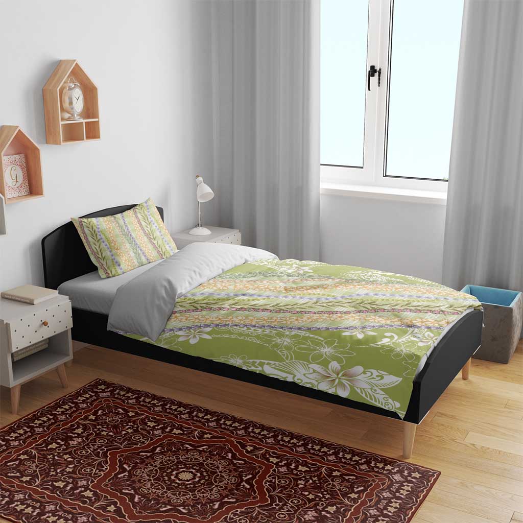 Green Palaka Hawaii Leis Bedding Set Hawaiian-plaid Elegant Tropical Vibes - Polynesian Pride