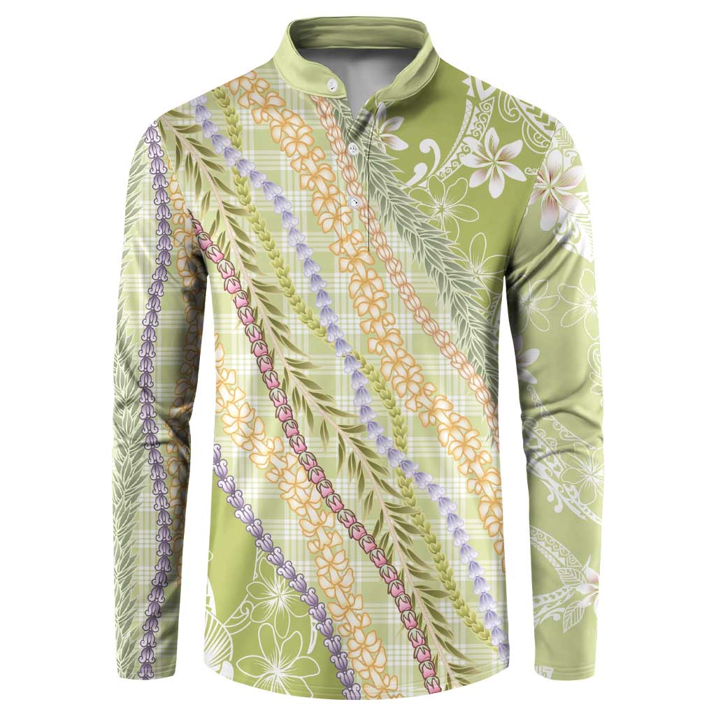 Green Palaka Hawaii Leis Button Sweatshirt Hawaiian-plaid Elegant Tropical Vibes - Polynesian Pride