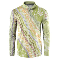 Green Palaka Hawaii Leis Button Sweatshirt Hawaiian-plaid Elegant Tropical Vibes - Polynesian Pride