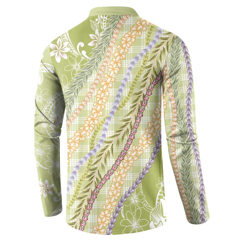 Green Palaka Hawaii Leis Button Sweatshirt Hawaiian-plaid Elegant Tropical Vibes - Polynesian Pride