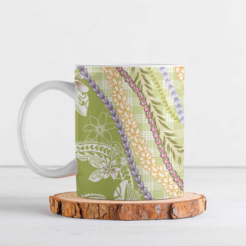 Green Palaka Hawaii Leis Ceramic Mug Hawaiian-plaid Elegant Tropical Vibes LT14 Green - Polynesian Pride