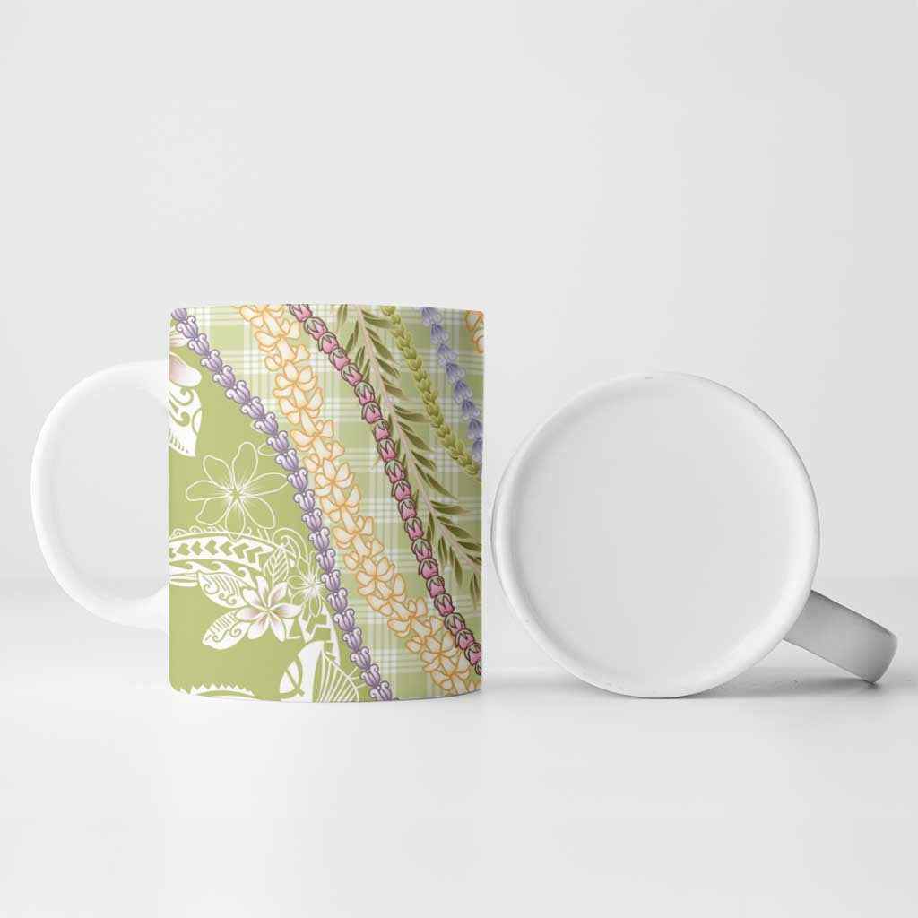 Green Palaka Hawaii Leis Ceramic Mug Hawaiian-plaid Elegant Tropical Vibes LT14 - Polynesian Pride