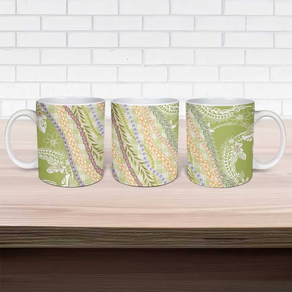 Green Palaka Hawaii Leis Ceramic Mug Hawaiian-plaid Elegant Tropical Vibes LT14 - Polynesian Pride