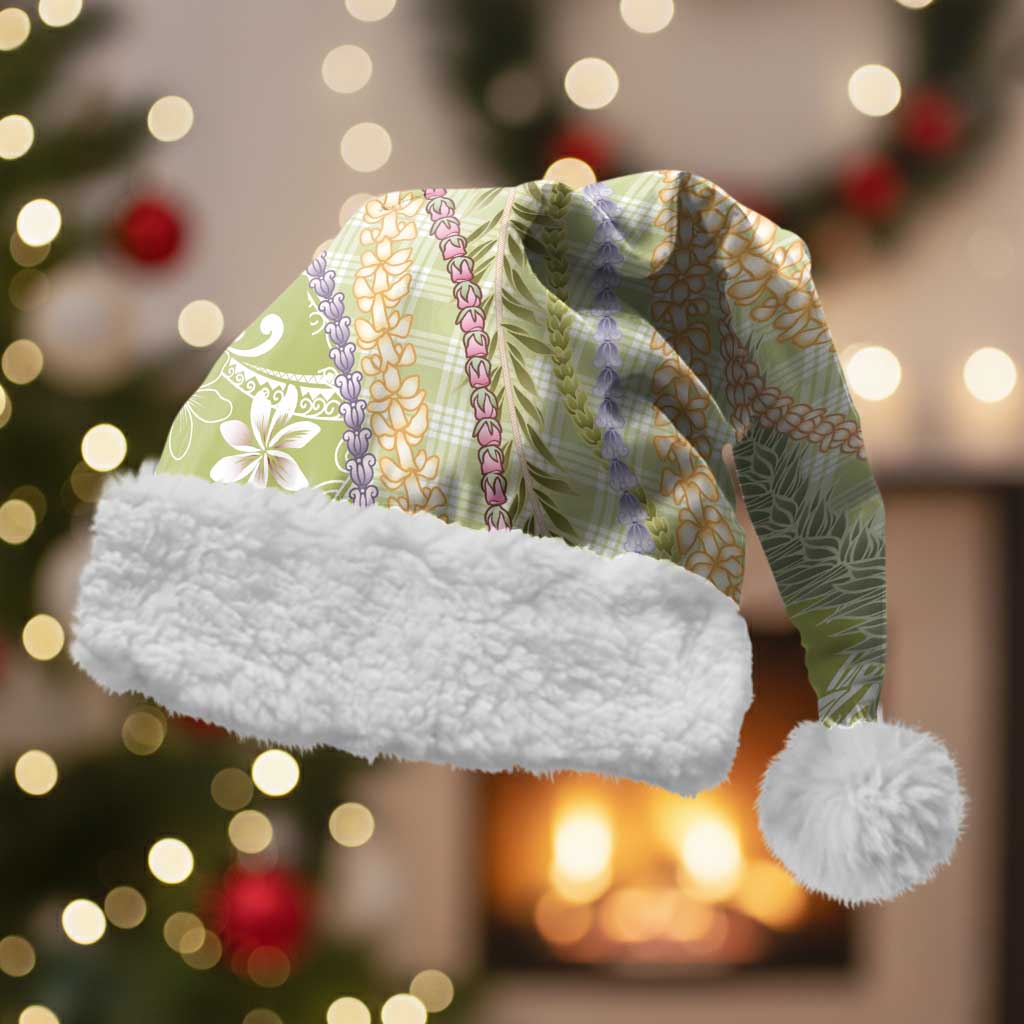Green Palaka Hawaii Leis Christmas Santa Hat Hawaiian-plaid Elegant Tropical Vibes - Polynesian Pride