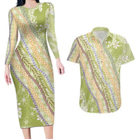 Green Palaka Hawaii Leis Couples Matching Long Sleeve Bodycon Dress and Hawaiian Shirt Hawaiian-plaid Elegant Tropical Vibes LT14 Green - Polynesian Pride
