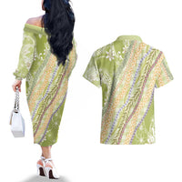 Green Palaka Hawaii Leis Couples Matching Off The Shoulder Long Sleeve Dress and Hawaiian Shirt Hawaiian-plaid Elegant Tropical Vibes LT14 - Polynesian Pride
