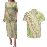 Green Palaka Hawaii Leis Couples Matching Puletasi and Hawaiian Shirt Hawaiian-plaid Elegant Tropical Vibes - Polynesian Pride