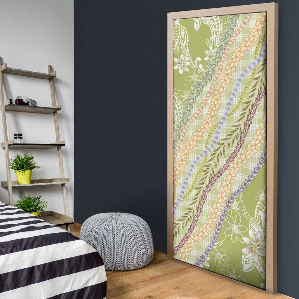 Green Palaka Hawaii Leis Door Cover Hawaiian-plaid Elegant Tropical Vibes - Polynesian Pride