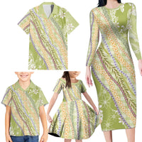 Green Palaka Hawaii Leis Family Matching Long Sleeve Bodycon Dress and Hawaiian Shirt Hawaiian-plaid Elegant Tropical Vibes LT14 - Polynesian Pride