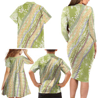 Green Palaka Hawaii Leis Family Matching Long Sleeve Bodycon Dress and Hawaiian Shirt Hawaiian-plaid Elegant Tropical Vibes LT14 - Polynesian Pride
