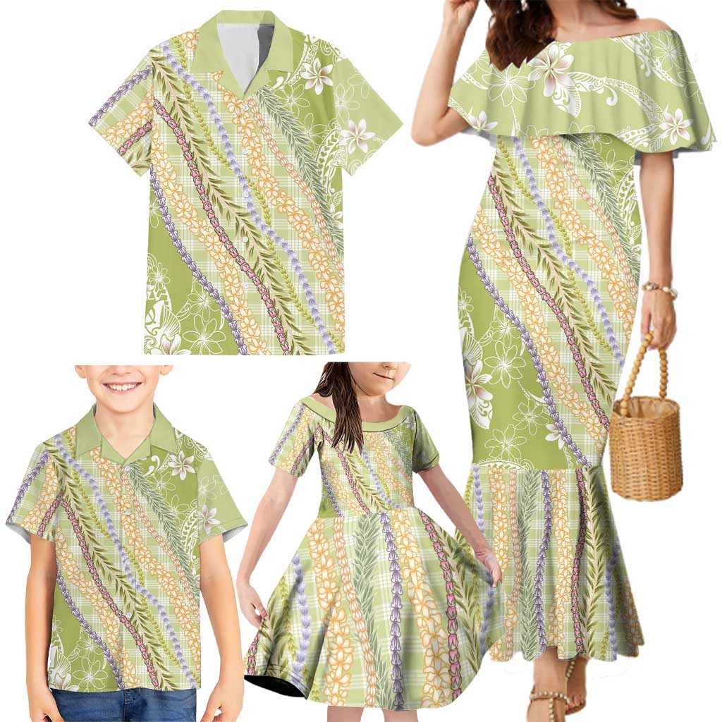 Green Palaka Hawaii Leis Family Matching Mermaid Dress and Hawaiian Shirt Hawaiian-plaid Elegant Tropical Vibes LT14 - Polynesian Pride