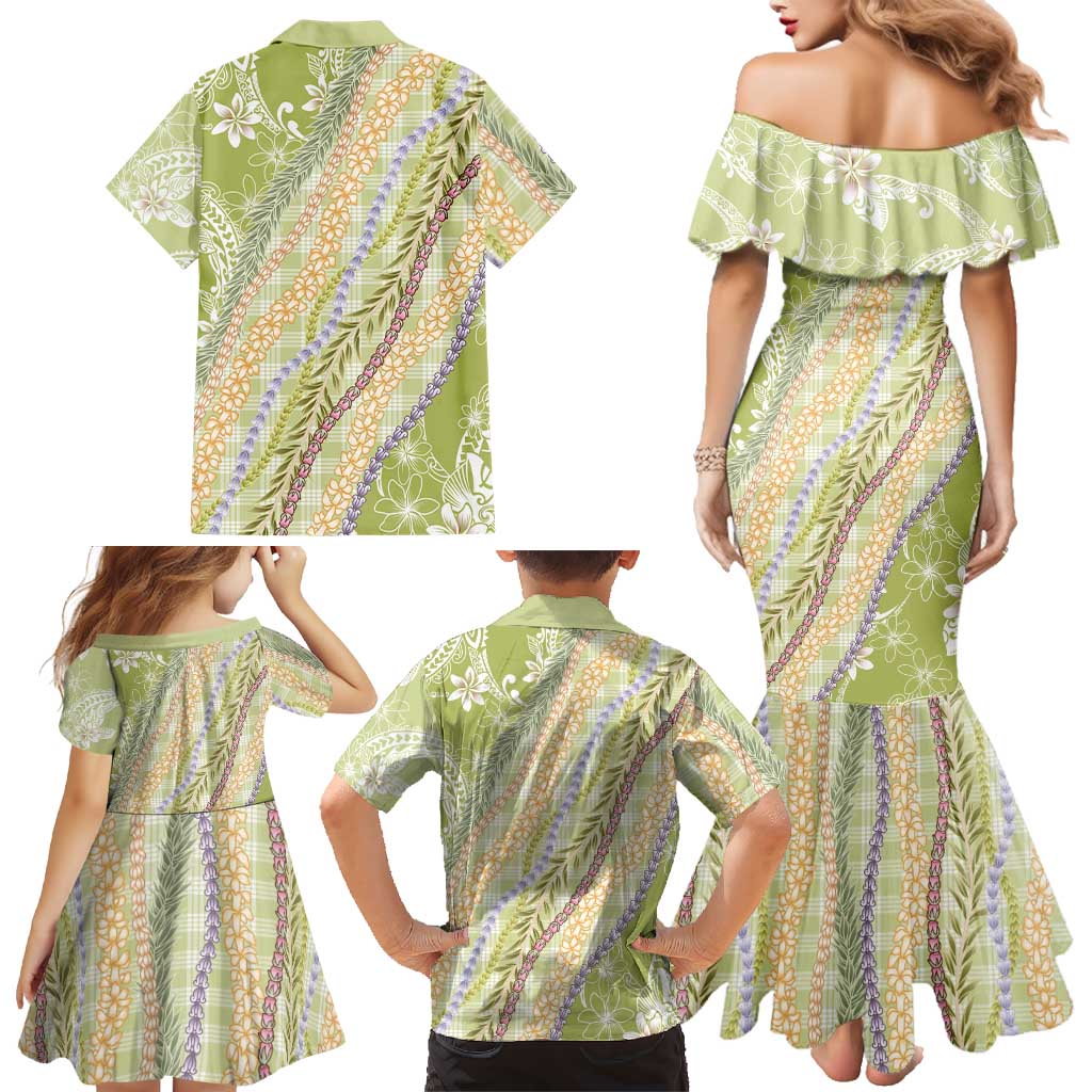 Green Palaka Hawaii Leis Family Matching Mermaid Dress and Hawaiian Shirt Hawaiian-plaid Elegant Tropical Vibes LT14 - Polynesian Pride