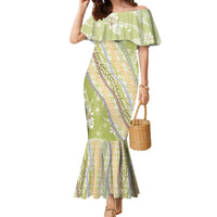 Green Palaka Hawaii Leis Family Matching Mermaid Dress and Hawaiian Shirt Hawaiian-plaid Elegant Tropical Vibes LT14 Mom's Dress Green - Polynesian Pride