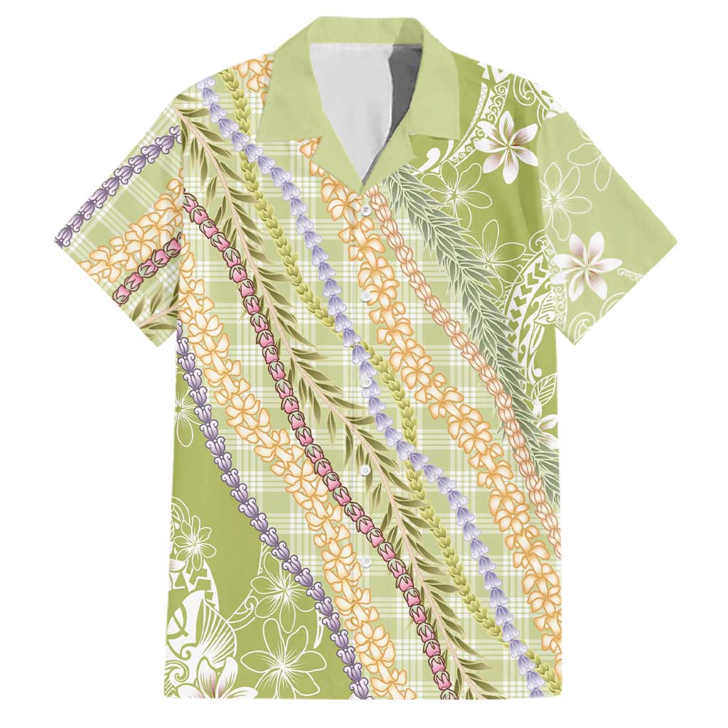 Green Palaka Hawaii Leis Family Matching Off The Shoulder Long Sleeve Dress and Hawaiian Shirt Hawaiian-plaid Elegant Tropical Vibes LT14 Dad's Shirt - Short Sleeve Green - Polynesian Pride