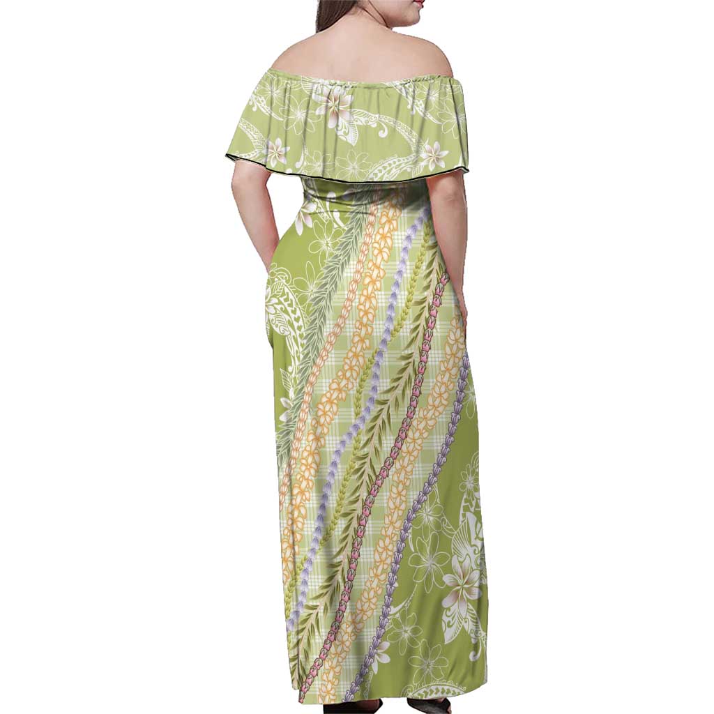 Green Palaka Hawaii Leis Family Matching Off Shoulder Maxi Dress and Hawaiian Shirt Hawaiian-plaid Elegant Tropical Vibes LT14 - Polynesian Pride
