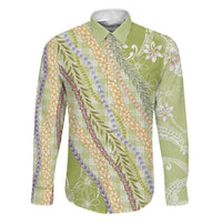 Green Palaka Hawaii Leis Family Matching Off Shoulder Short Dress and Hawaiian Shirt Hawaiian-plaid Elegant Tropical Vibes LT14 Dad's Shirt - Long Sleeve Green - Polynesian Pride