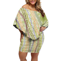 Green Palaka Hawaii Leis Family Matching Off Shoulder Short Dress and Hawaiian Shirt Hawaiian-plaid Elegant Tropical Vibes LT14 Mom's Dress Green - Polynesian Pride