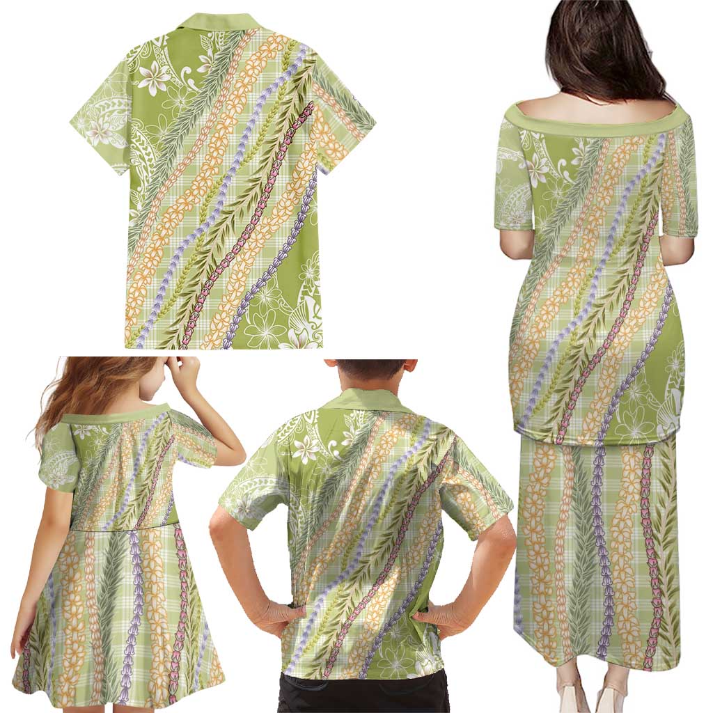 Green Palaka Hawaii Leis Family Matching Puletasi and Hawaiian Shirt Hawaiian-plaid Elegant Tropical Vibes LT14 - Polynesian Pride