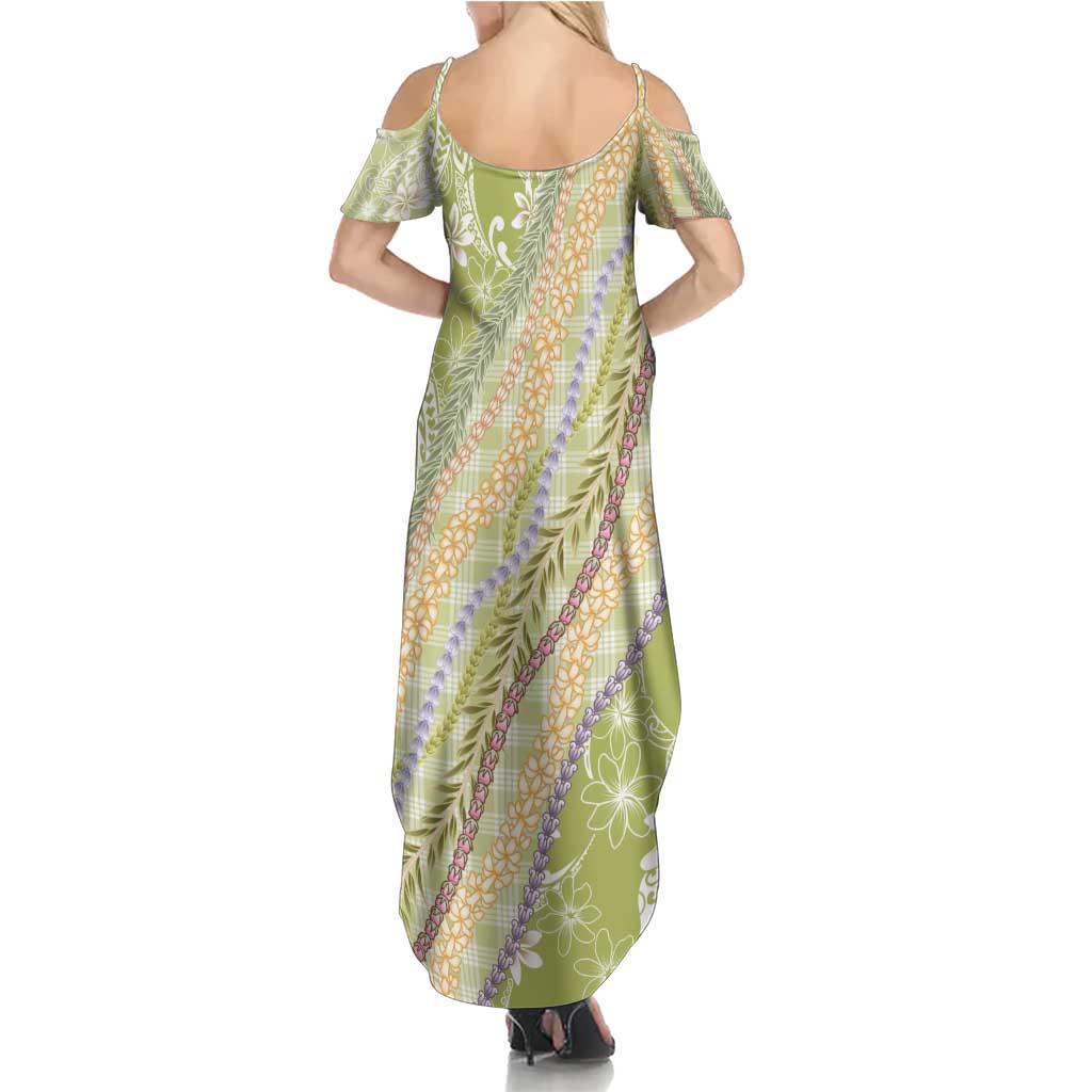 Green Palaka Hawaii Leis Family Matching Summer Maxi Dress and Hawaiian Shirt Hawaiian-plaid Elegant Tropical Vibes LT14 - Polynesian Pride