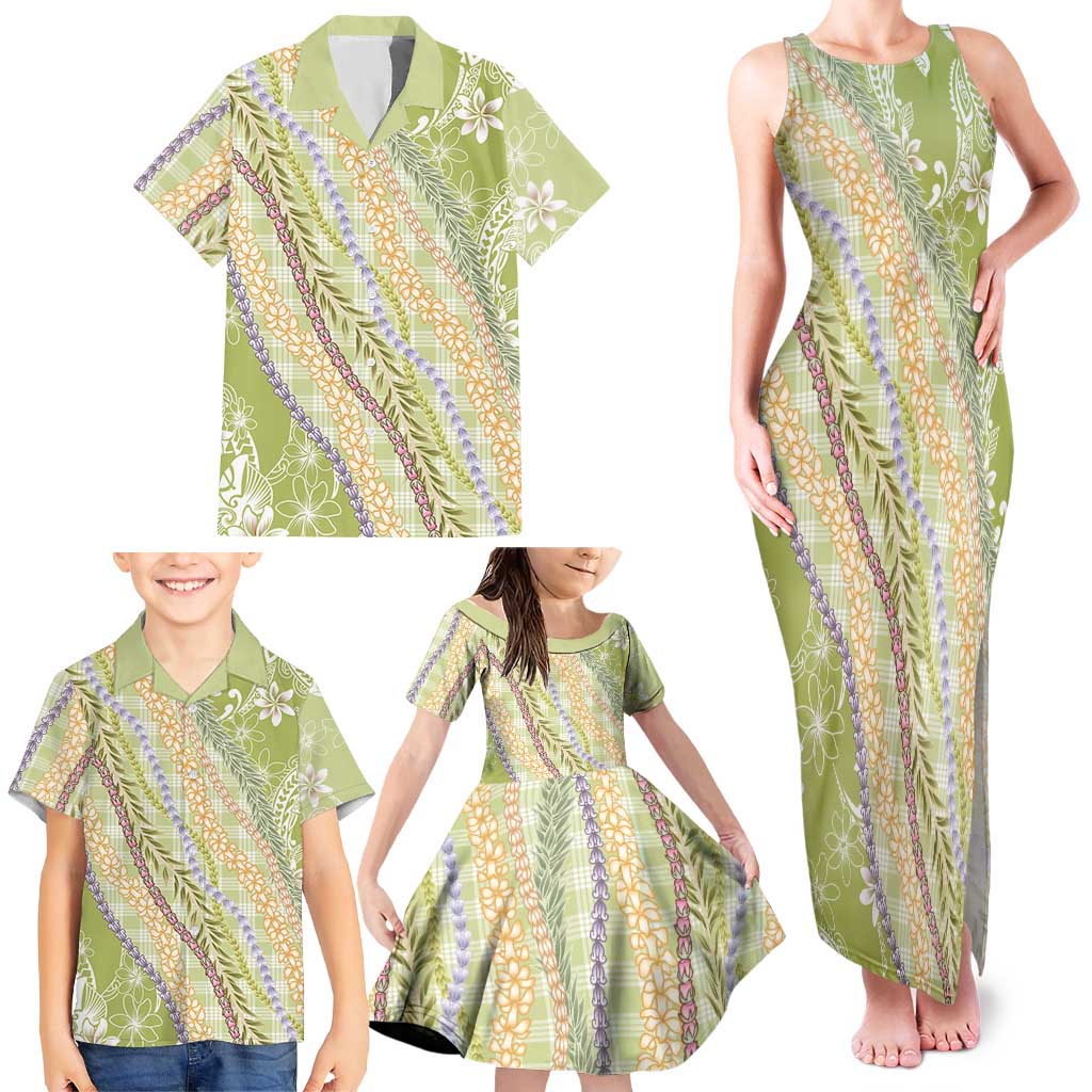 Green Palaka Hawaii Leis Family Matching Tank Maxi Dress and Hawaiian Shirt Hawaiian-plaid Elegant Tropical Vibes LT14 - Polynesian Pride