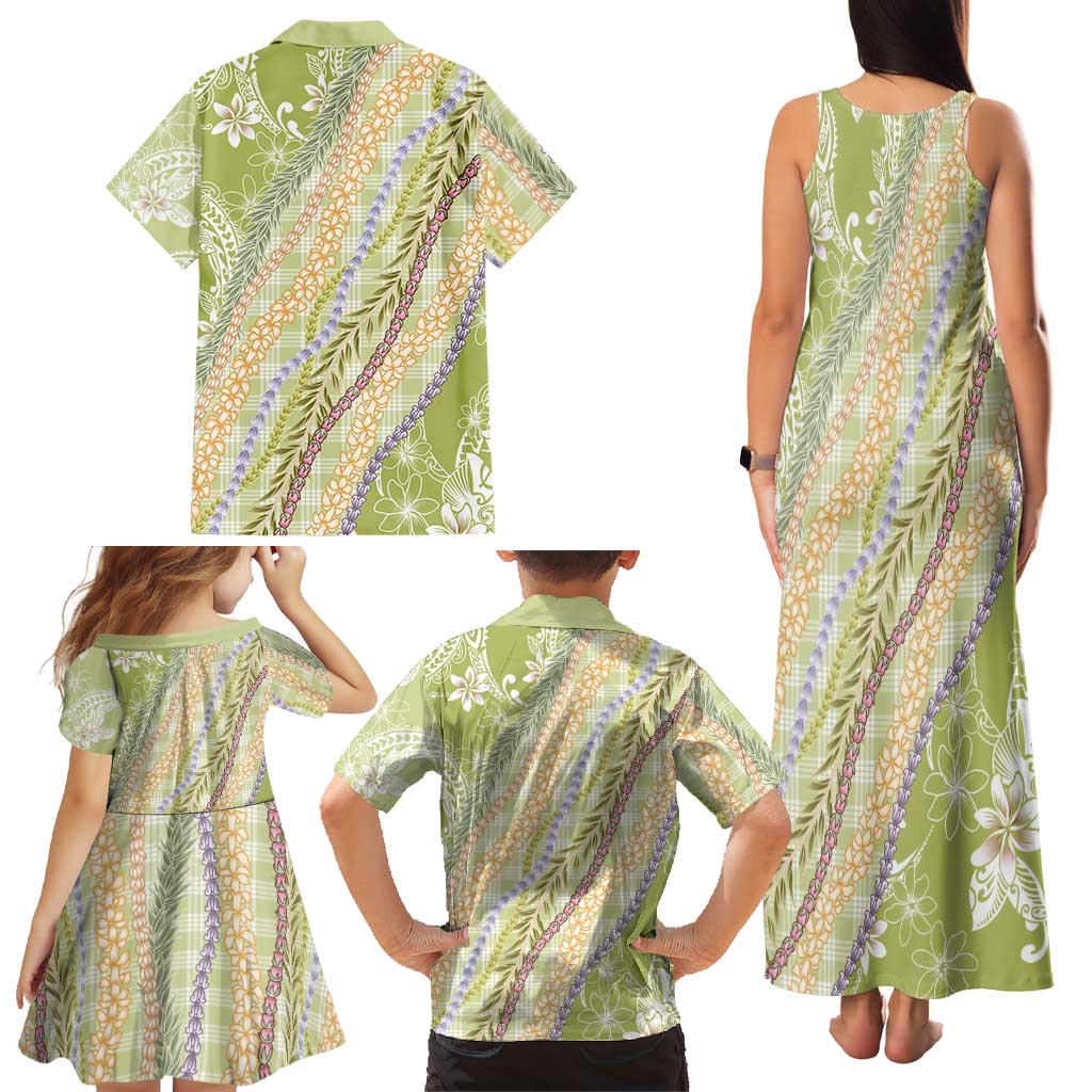 Green Palaka Hawaii Leis Family Matching Tank Maxi Dress and Hawaiian Shirt Hawaiian-plaid Elegant Tropical Vibes LT14 - Polynesian Pride