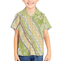 Green Palaka Hawaii Leis Family Matching Tank Maxi Dress and Hawaiian Shirt Hawaiian-plaid Elegant Tropical Vibes LT14 Son's Shirt Green - Polynesian Pride