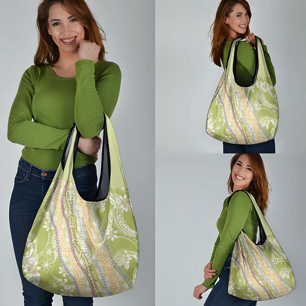 Green Palaka Hawaii Leis Grocery Bag Hawaiian-plaid Elegant Tropical Vibes - Polynesian Pride