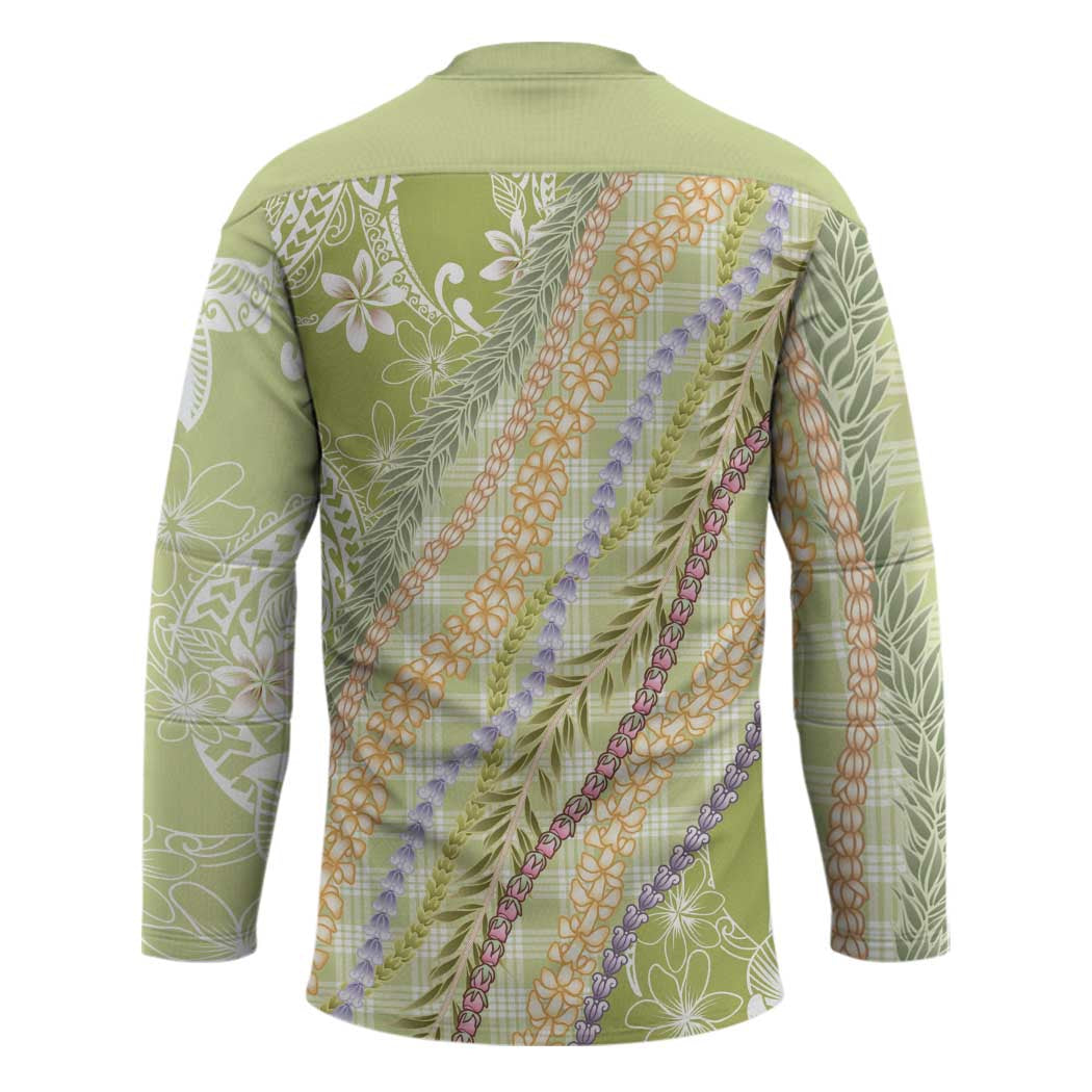 Green Palaka Hawaii Leis Hockey Jersey Hawaiian-plaid Elegant Tropical Vibes - Polynesian Pride